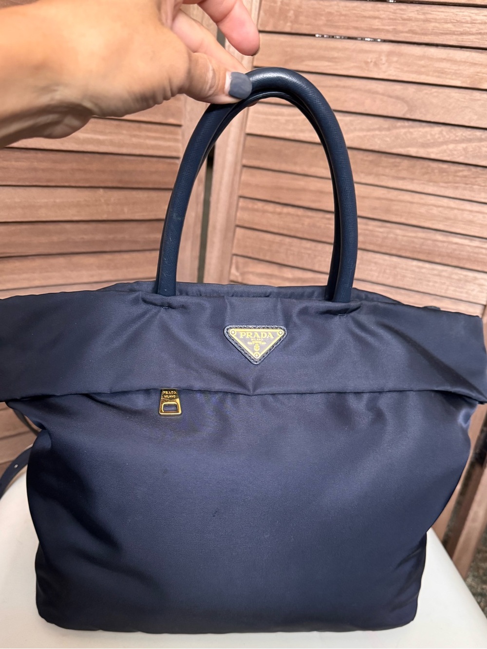 Prada BN2531 Tessuto Saffiano Nylon Tote Shoulder Bag Bleu Navy